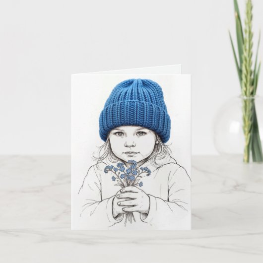 Little Girl In a Blue Knit Hat Bedankkaart (Voorkant)