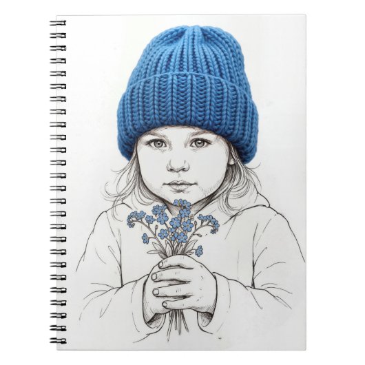 Little Girl In Blue Hat 3-Dimensional Sketch Notitieboek (Voorkant)