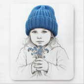 Little Girl In Blue Hat with Forget-me-not Flowers Muismat (Voorkant)