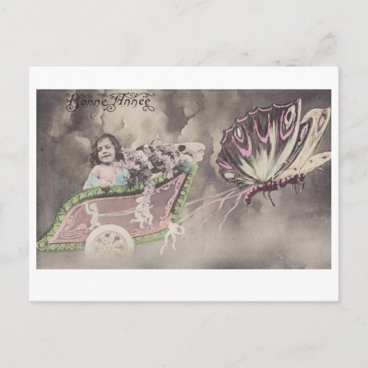 Little Girl in Butterfly Chariot  briefkaart (Voorkant)