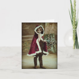 Little Girl in Chritsmas Cape  Note Card Feestdagen Kaart