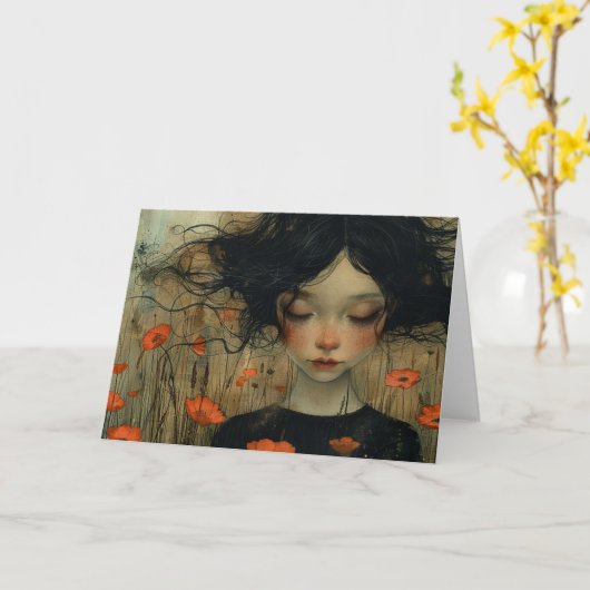 Little Girl in de Bloemen Alle gelegenheden Kaart (Gele Bloem)