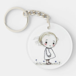 Little Girl In Wildflowers With Inspiring Quote Sleutelhanger