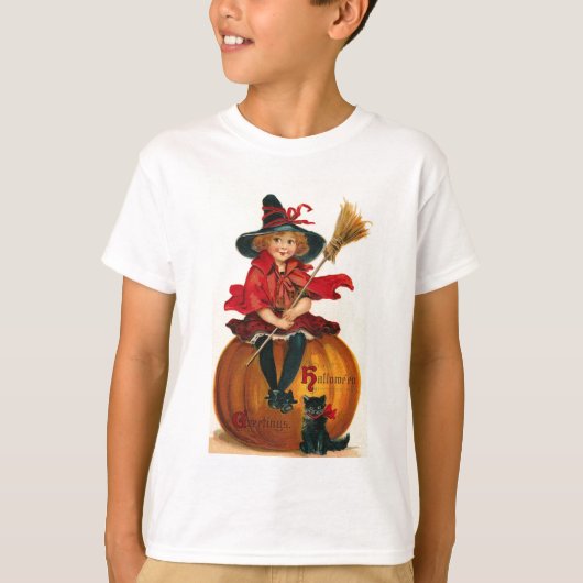 Little Girl in Witch Costume Halloween T - shirts (Voorkant)