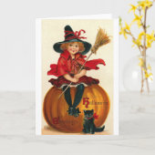 Little Girl in Witch Costume Kaart (Gele Bloem)