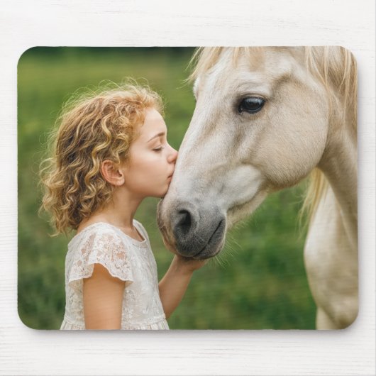 Little Girl Kissing Her Horse Muismat (Voorkant)