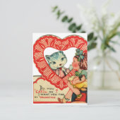 Little Girl & Kitten Vintage Valentine Postcard Briefkaart (Staand voorkant)