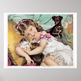 Little Girl, Kittens en Dachshund Dog, Poster