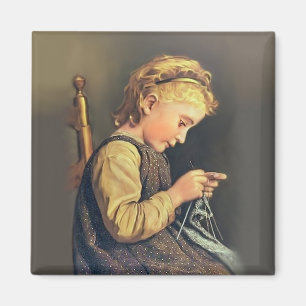 Little Girl Knitting Magneet