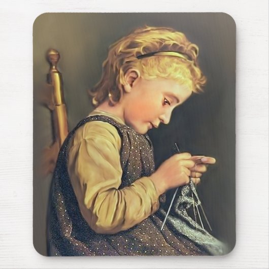 Little Girl Knitting Muismat (Voorkant)