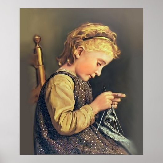 Little Girl Knitting Poster (Voorkant)