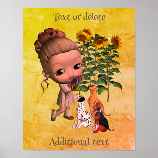 Little Girl Lollipop en Puppies gepersonaliseerd Poster (Voorkant)
