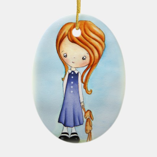 Little Girl met Bunny Plush Friend Ornament (Voorkant)