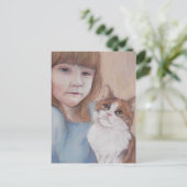 Little Girl met Calico Cat Briefkaart (Staand voorkant)