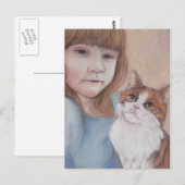 Little Girl met Calico Cat Briefkaart (Voorkant / Achterkant)
