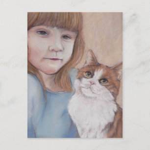 Little Girl met Calico Cat Briefkaart