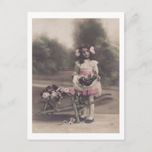 Little Girl met Cart of Flowers Briefkaart