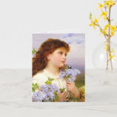 Little Girl met Lila Bouquet  Blank Kaart (Gele Bloem)