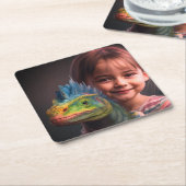 Little Girl met Lizard Kartonnen Onderzetters (Schuin)