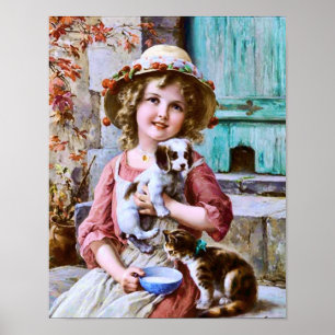 Little Girl met Pets van Emile Vernon Poster