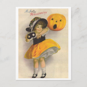Little Girl met Pumpkin en Mask Briefkaart