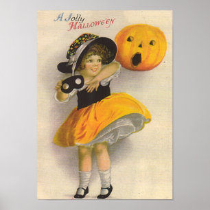 Little Girl met Pumpkin en Mask Poster