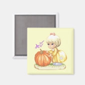 Little Girl met Pumpkin Square Magnet (Voorkant / Achterkant)