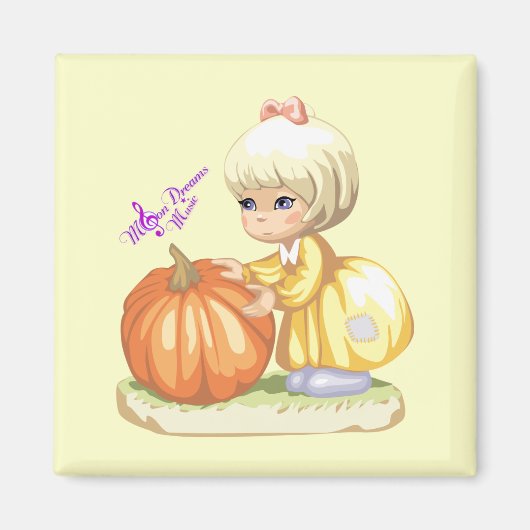 Little Girl met Pumpkin Square Magnet (Voorkant)