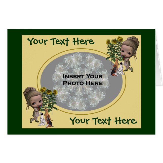 Little Girl met Puppies Photo Card (Voorkant Horizontaal)