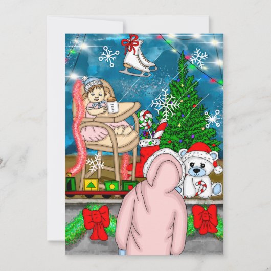 Little Girl met Teddy Bear en Kerstmis Window (Voorkant)