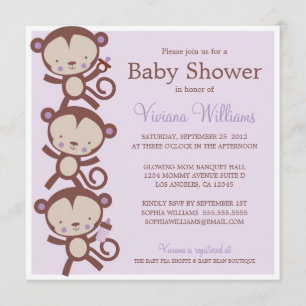 LITTLE GIRL MONKEYS   BABY SHOWER INVITATIE KAART