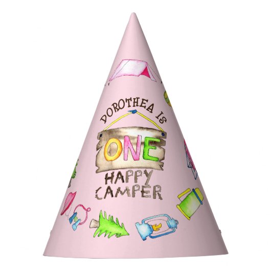 Little Girl One Happy Camper eerste verjaardagsfee Feesthoedjes (Voorkant)