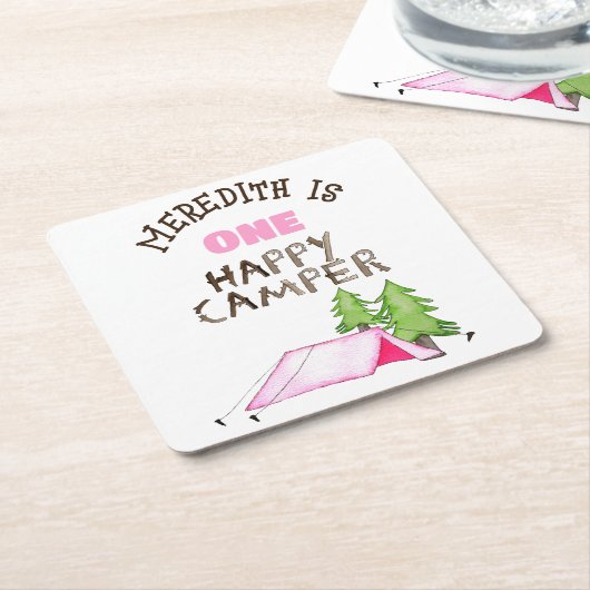 Little Girl One Happy Camper eerste verjaardagsfee Kartonnen Onderzetters (Schuin)