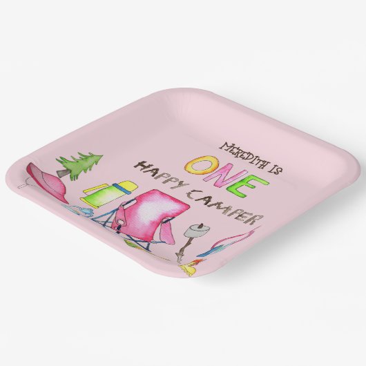 Little Girl One Happy Camper eerste verjaardagsfee Papieren Bordje (Gebogen)