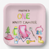 Little Girl One Happy Camper eerste verjaardagsfee Papieren Bordje (Voorkant)