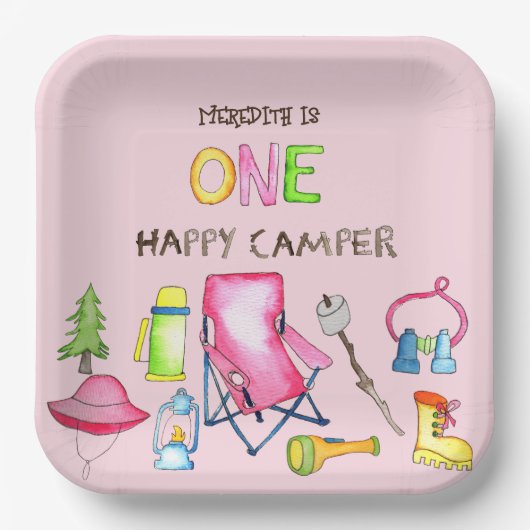 Little Girl One Happy Camper eerste verjaardagsfee Papieren Bordje (Voorkant)