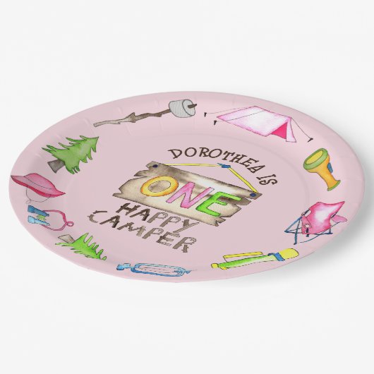 Little Girl One Happy Camper eerste verjaardagsfee Papieren Bordje (Gekanteld)