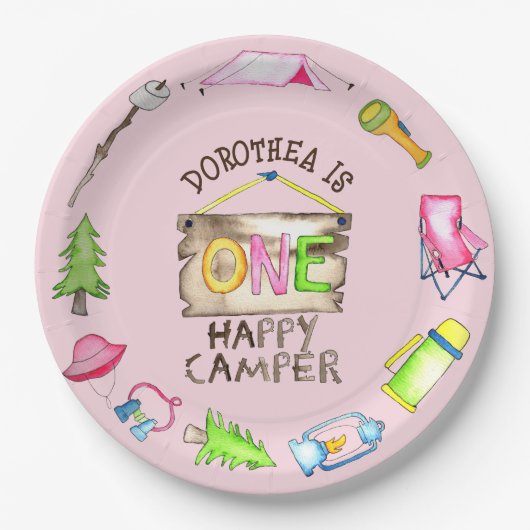Little Girl One Happy Camper eerste verjaardagsfee Papieren Bordje (Voorkant)