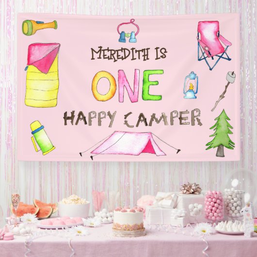Little Girl One Happy Camper eerste verjaardagsfee Spandoek (Feest)