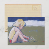 Little Girl op Beach Spelling in Sand Briefkaart (Voorkant / Achterkant)