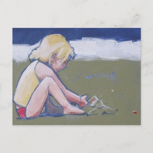 Little Girl op Beach Spelling in Sand Briefkaart (Voorkant)