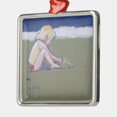 Little Girl op Beach Spelling in Sand Metalen Ornament (Links)