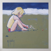 Little Girl op Beach Spelling in Sand Poster (Voorkant)