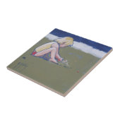 Little Girl op Beach Spelling in Sand Tegeltje (Zijkant)