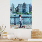 Little Girl op Scooter door Manhattan Skyline Poster (Keuken)