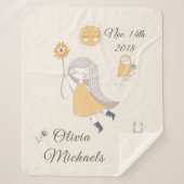 Little Girl Owl Rabbit Personalized Date and Name Sherpa Deken (Voorkant)