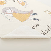 Little Girl Owl Rabbit Personalized Date and Name Sherpa Deken (3/4)