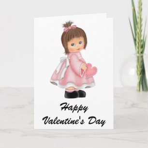 Little Girl Pink Dress Happy Valentine Day Kaart