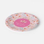 Little Girl Pink Unicorn Pattern Happy Birthday Papieren Bordje (Gekanteld)