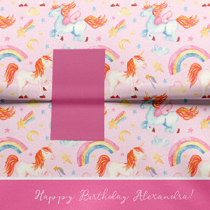 Little Girl Pink Unicorn Pattern Happy Birthday Tissuepapier